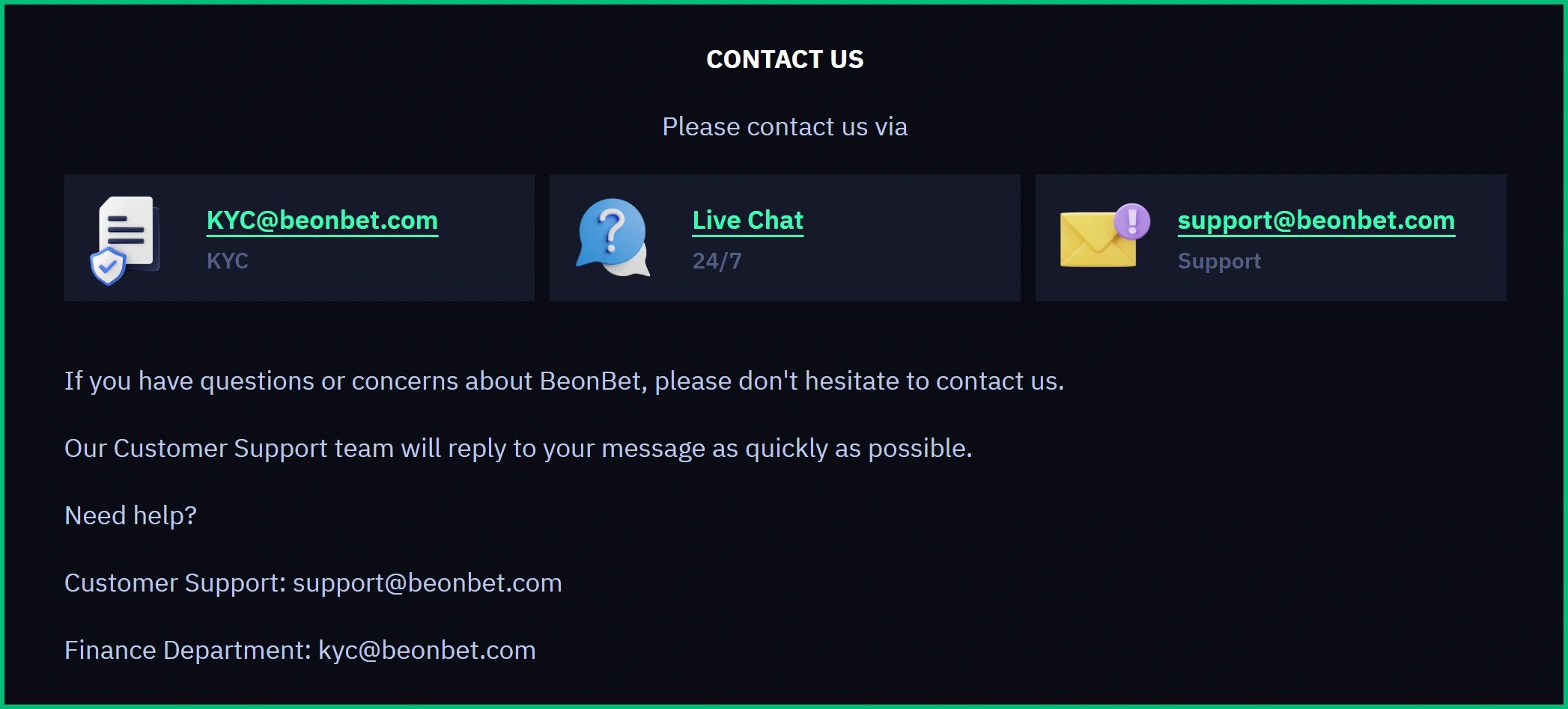 BeonBet Customer Service